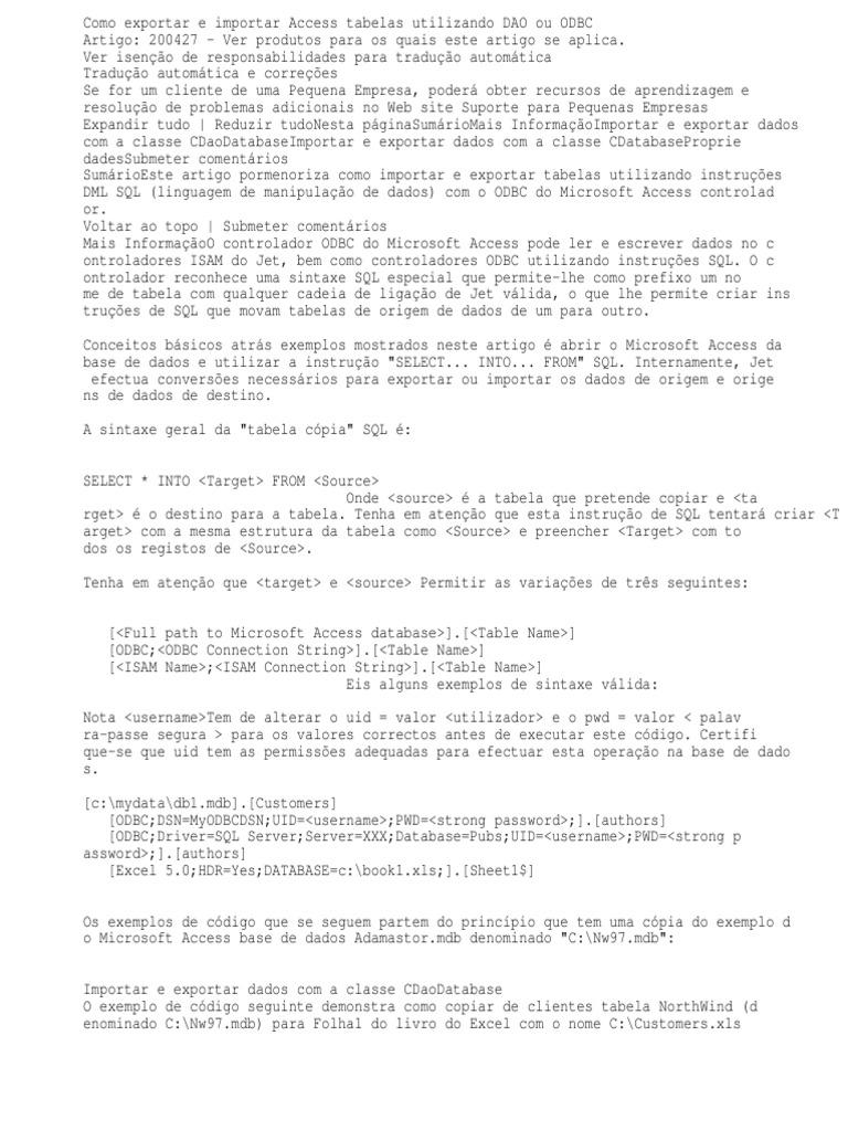 Exportação de Tabelas no Access via ODBC | PDF | Microsoft Access | SQL