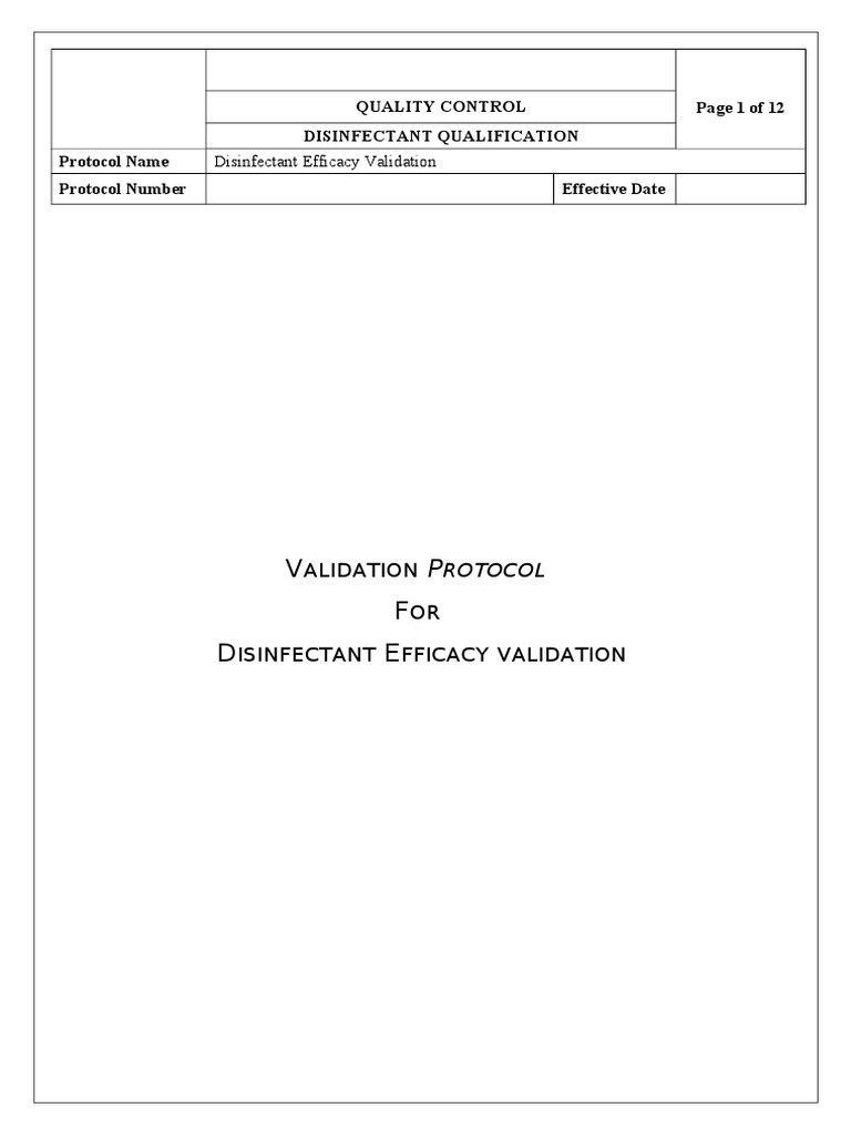 Validation Protocol For Disinfectant Efficacy Validation Pdf