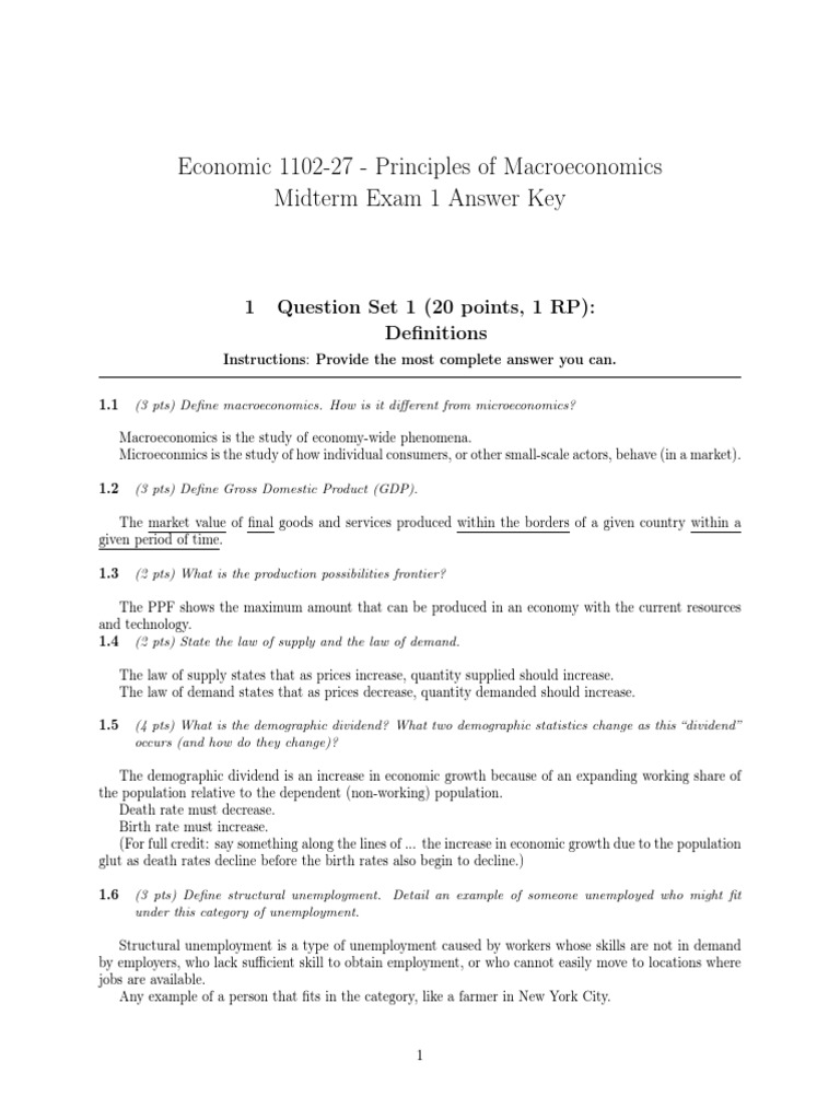 Macroeconomics Midterm Exam 1 Key | PDF | Economic Growth | Macroeconomics
