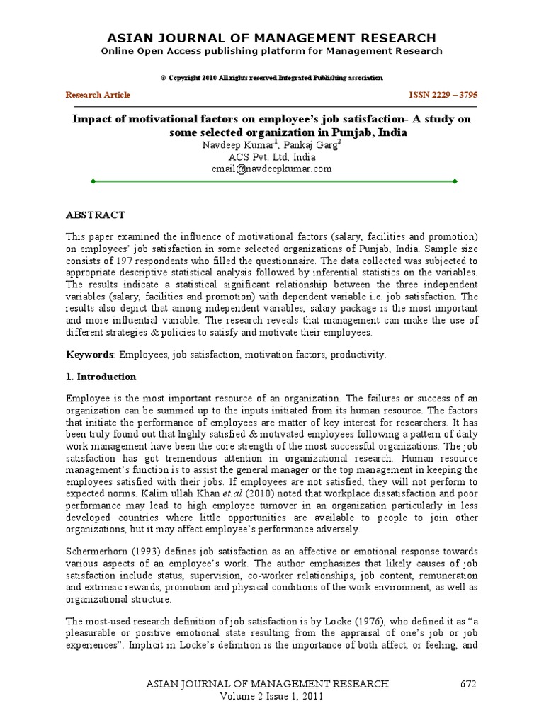 Impact of Motivational Factors On Employee's Job Satisfaction | PDF ...