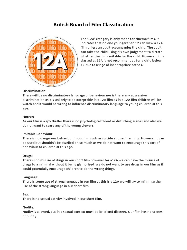 Understanding the 12A Film Classification | PDF | Human Sexuality ...