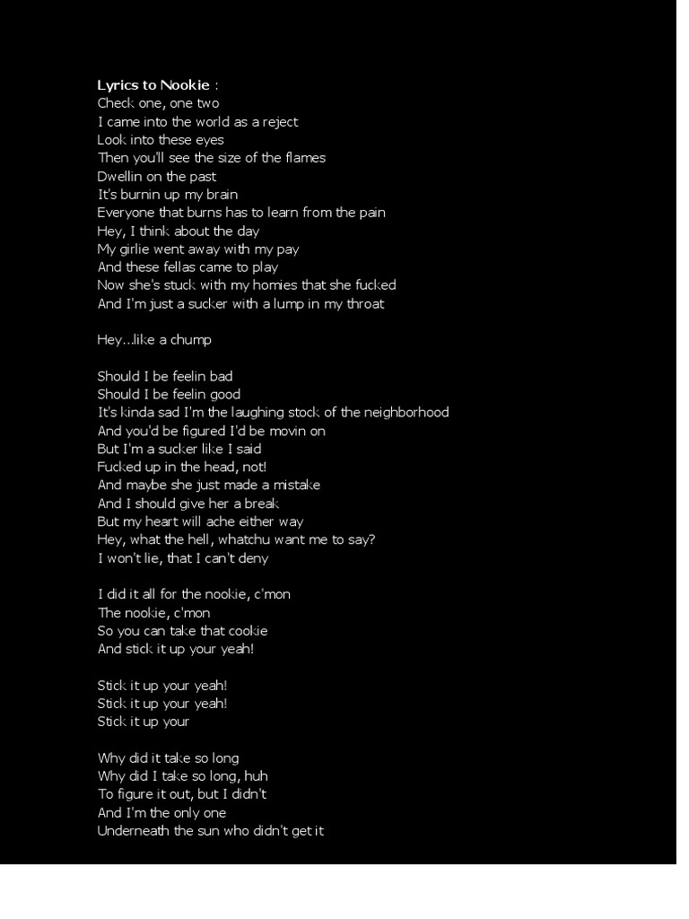 Lyrics To Nookie PDF Leisure Entertainment (General)