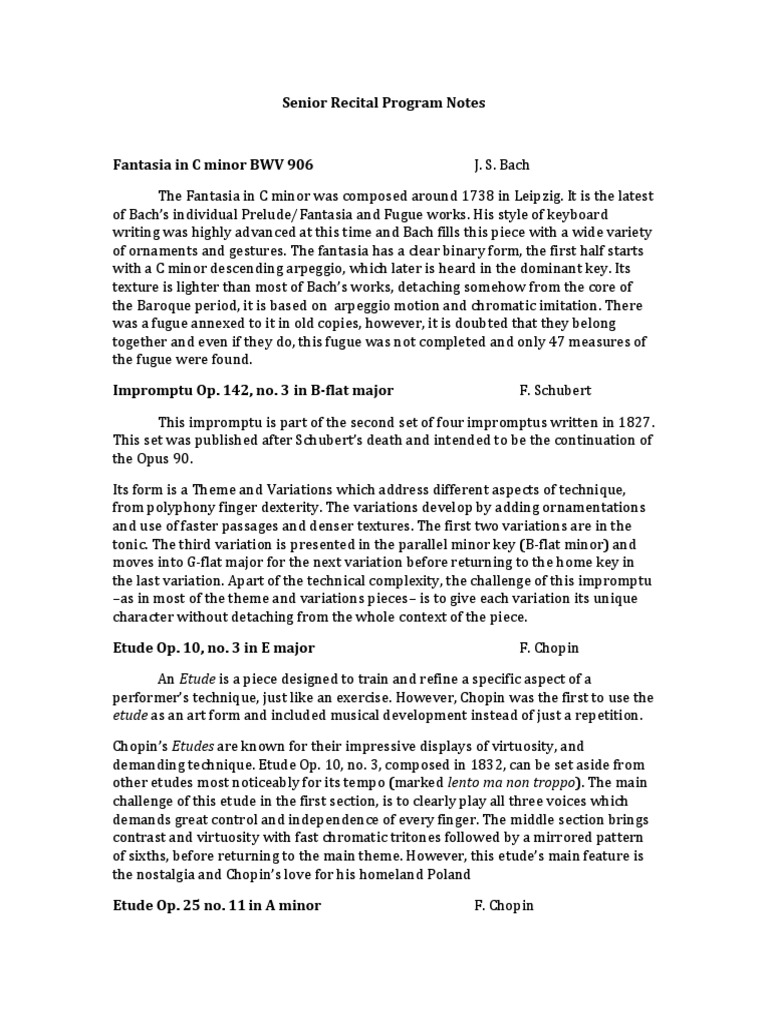 Senior Recital Program Notes | Johann Sebastian Bach | Variation (Music)