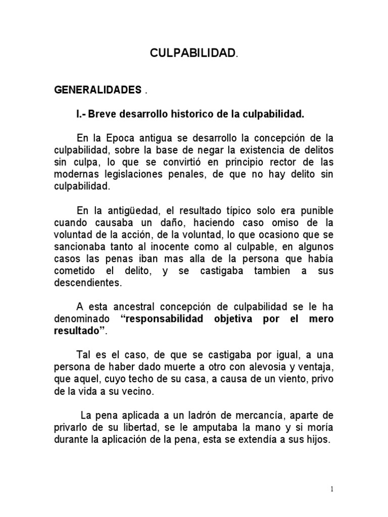 Culpabilidad Escrito | Intención (Derecho Penal) | Derecho penal