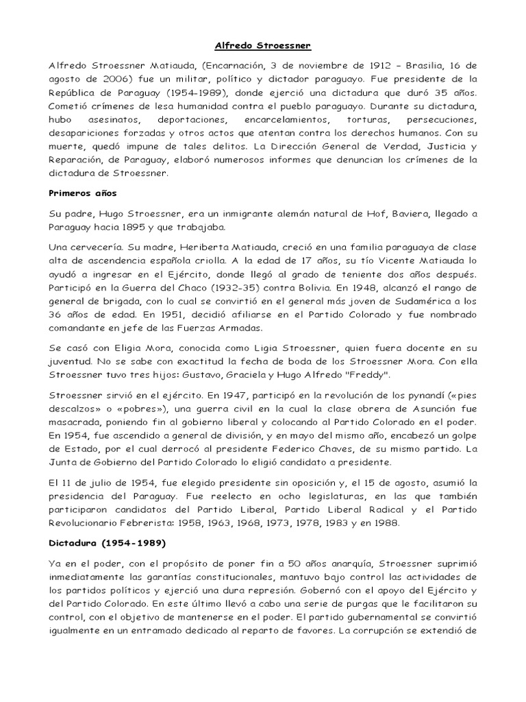 Alfredo Stroessner PDF Gobierno Agitación