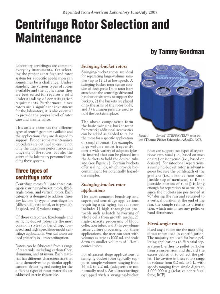 Centrifuge Rotor Selection And Maintenance 2