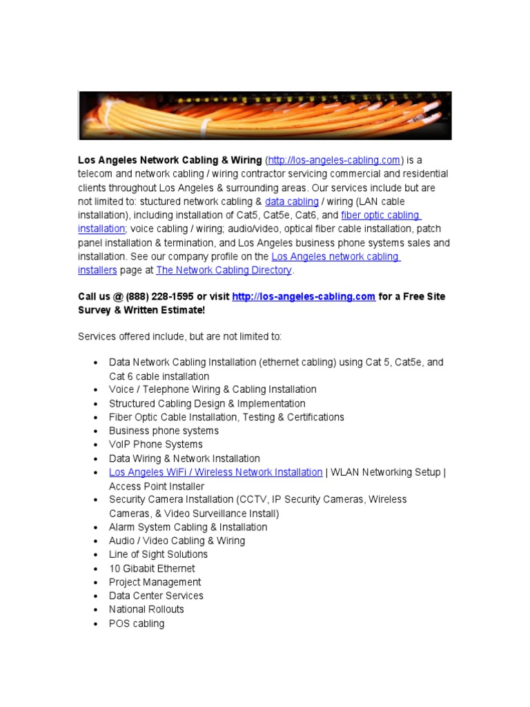 Los Angeles Network Cabling Fiber Optic | PDF | Wireless Lan | Closed ...