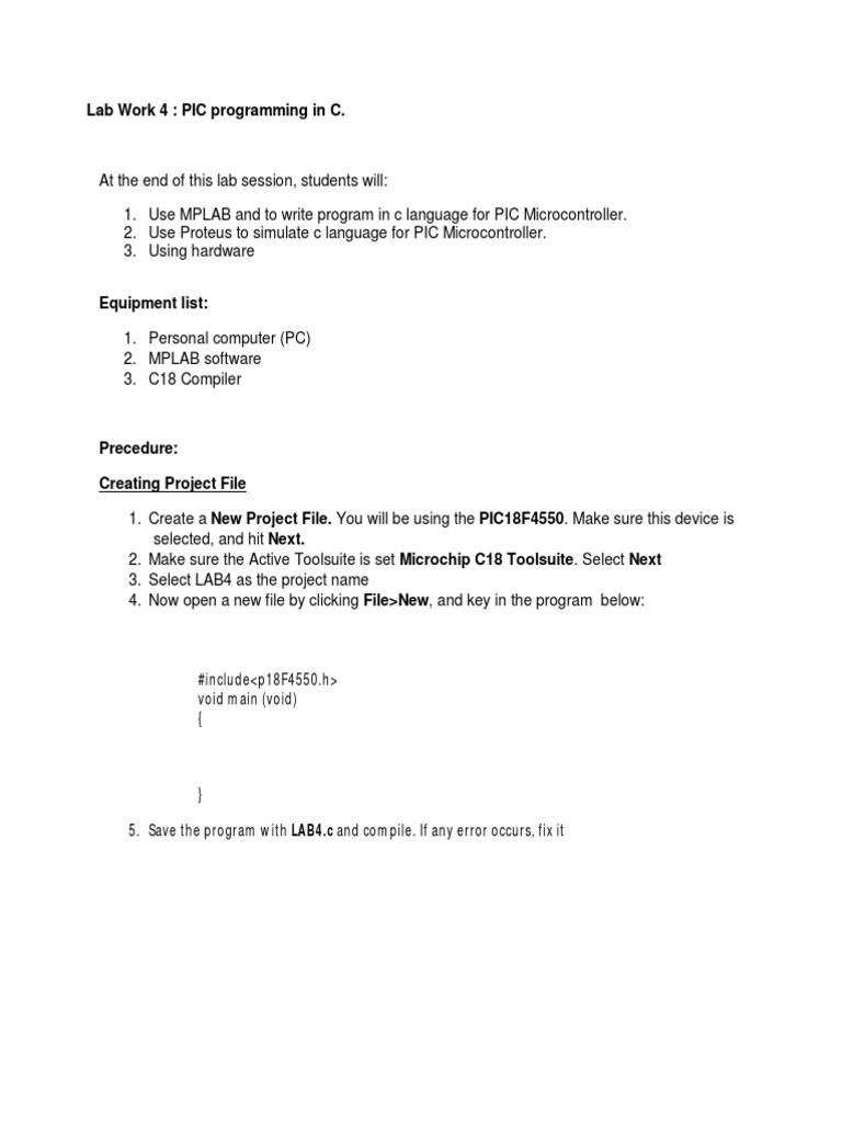 Lab Work 4: PIC Programming in C | PDF | Pic Microcontroller | Porting