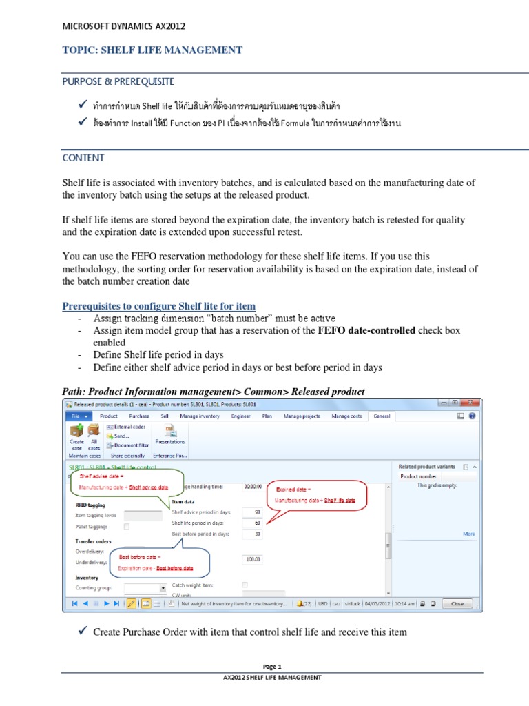 AX2012 Shelf Life Management | PDF