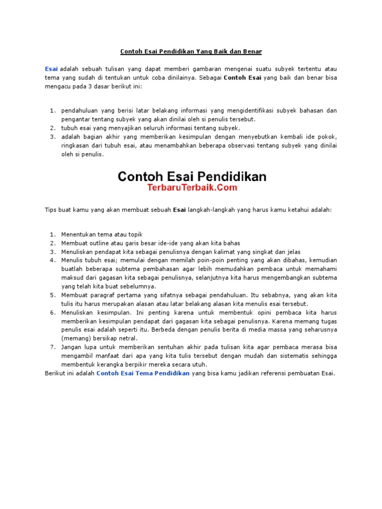 Contoh Esai Pendidikan Yang Baik Dan Benar | PDF