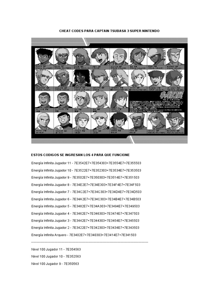Códigos de Trucos para Captain Tsubasa 3 | PDF