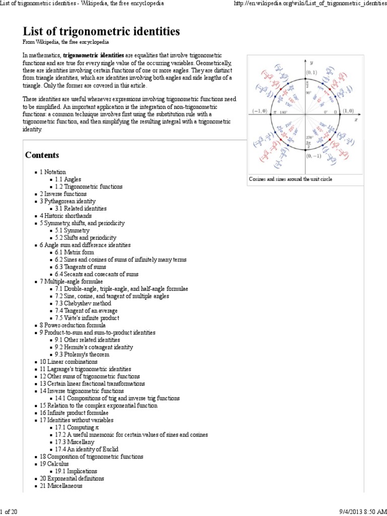 List Of Trigonometric Identities Wikipedia The Free