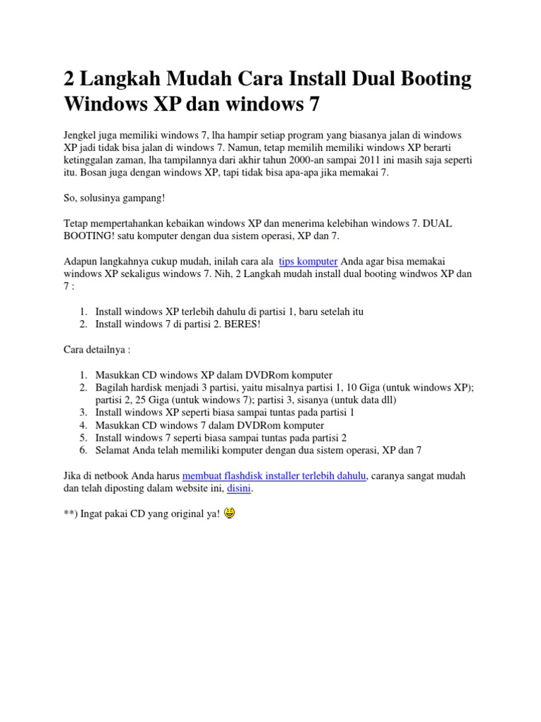 Dual Boot Windows XP dan 7: Panduan Praktis | PDF | Komputer