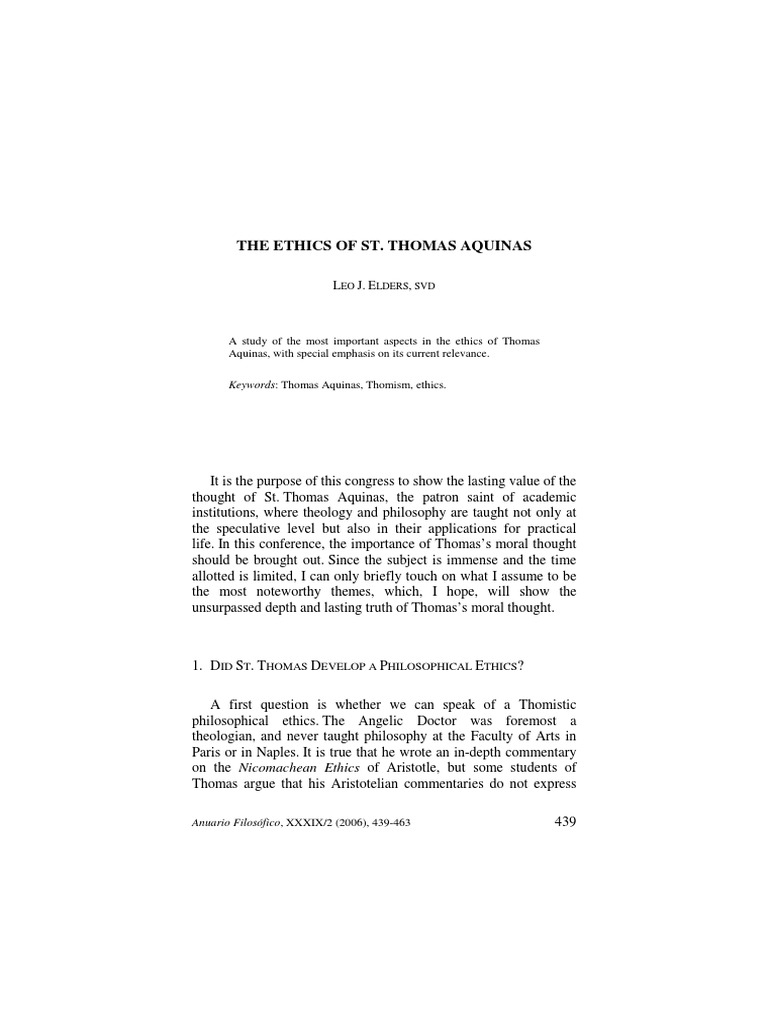 Ethics of St. Thomas Aquinas | PDF | Thomas Aquinas | Natural Law