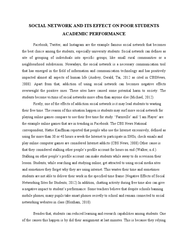 Social Network and Its Effect On Poor Students Academic Performance ...