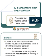 Culture, Subculture and Cross-Culture: Presented By: Priyanka Balwa Mba-Iii-B