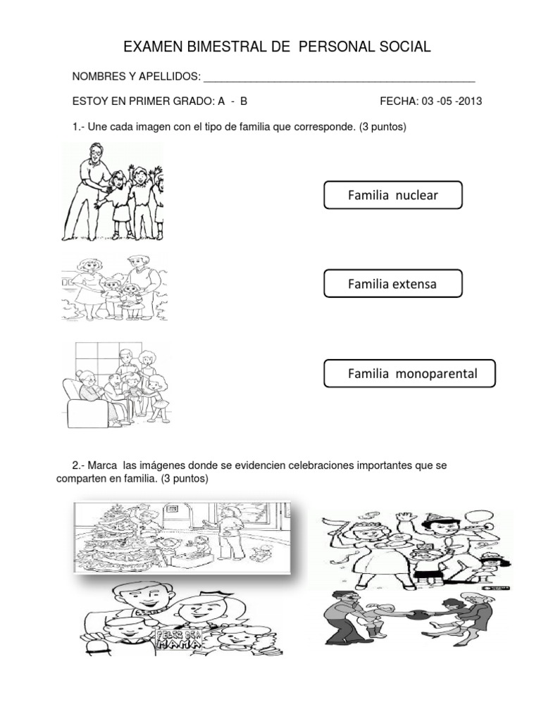 Examen Bimestral de Personal Social 1er Grado | PDF | María, madre de ...