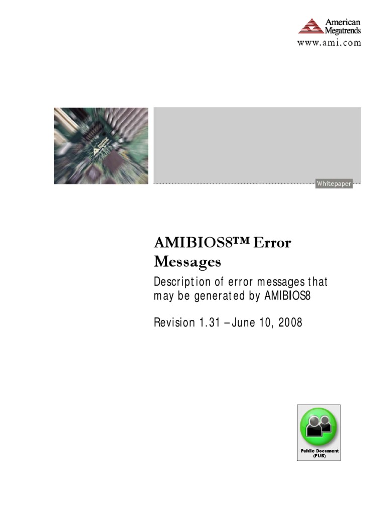Amibios8 Error Messages Pub | PDF | Bios | Booting