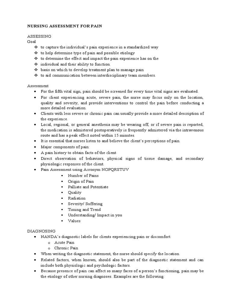 Nursing Assessment For Pain | PDF | Hemorrhoid | Flatulence