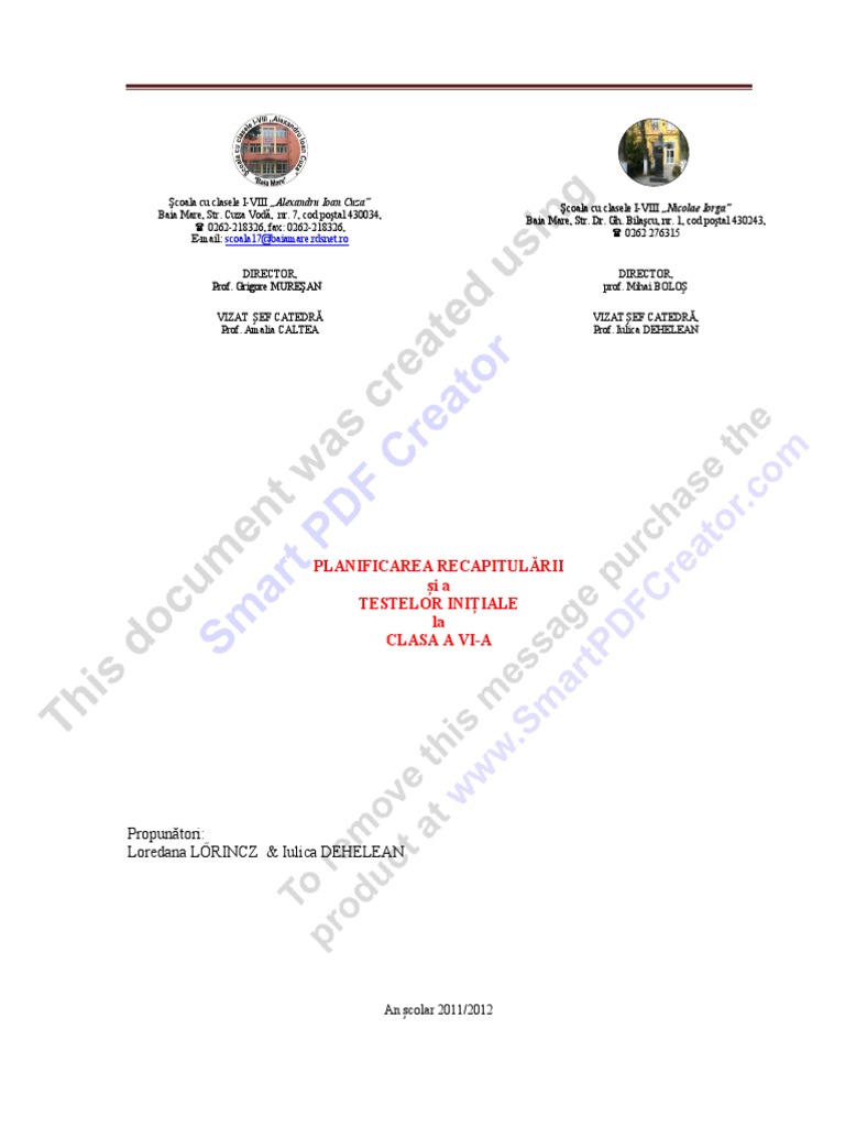Clasa 6 Planificare Recapitulare Si Test Initial | PDF