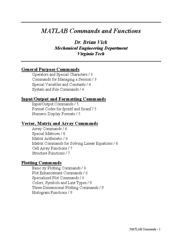 Matlab Commands | PDF | Computers