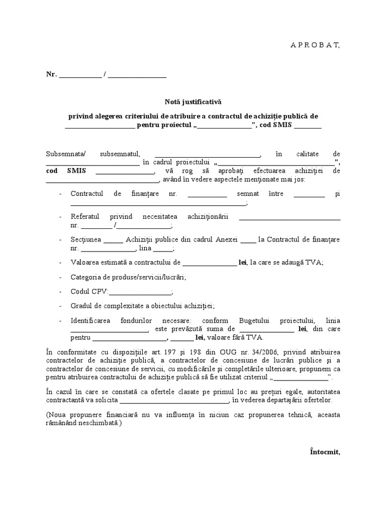 04 - Nota Justificativa 4 - Criteriu de Atribuire - Model | PDF