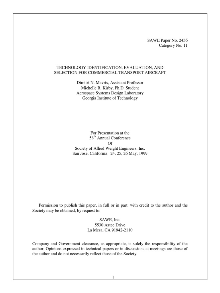 Technology Selection for Aircraft Design | PDF | Mathematical ...