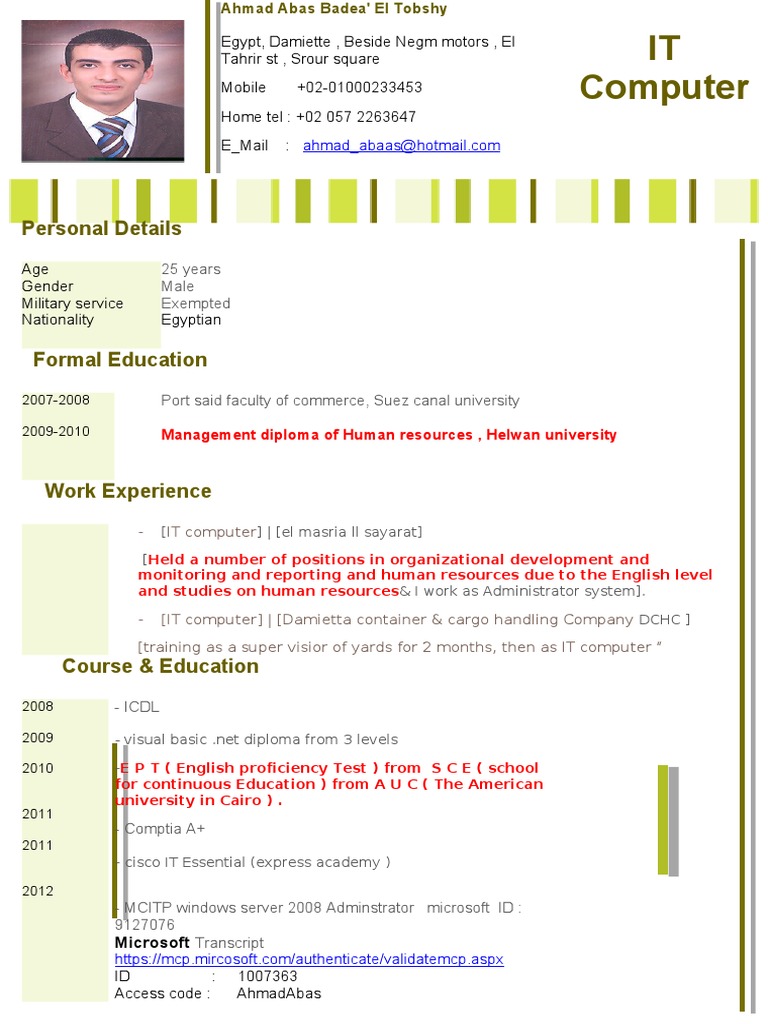 IT Computer: Personal Details | PDF | Technology & Engineering