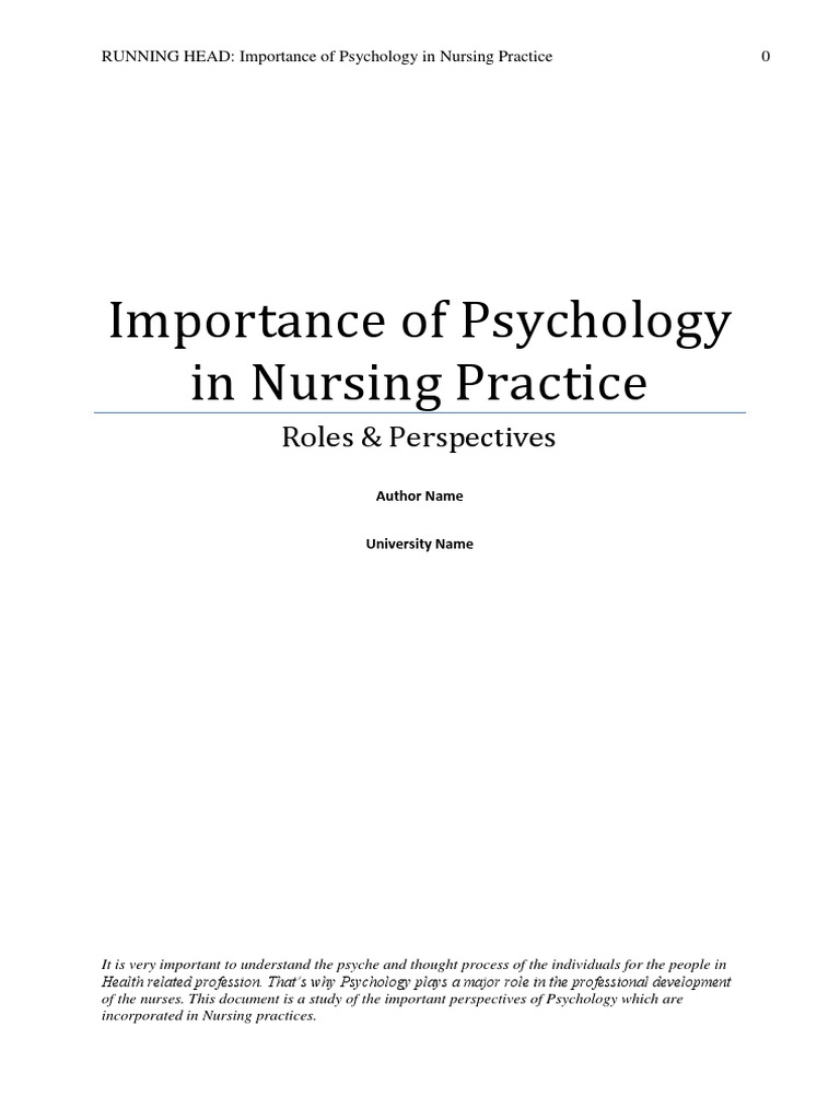 Importance of Psychology in Nursing Practice PDF Nursing Recovery