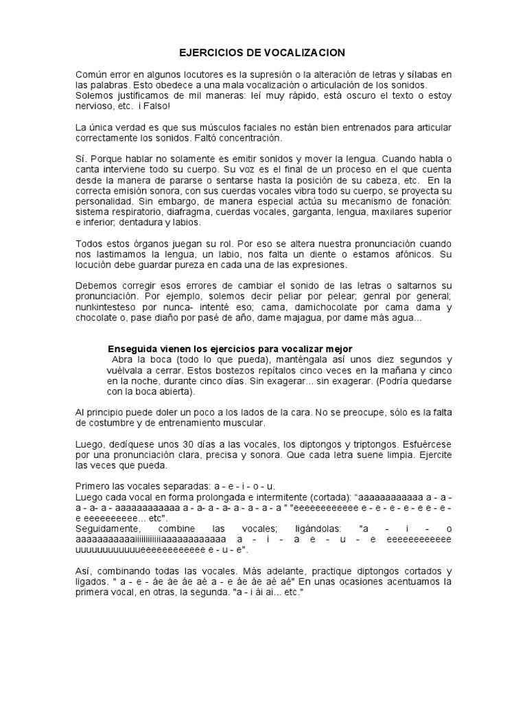 Ejercicios de Vocalizacion Voz | PDF | Voz humana | Fonología