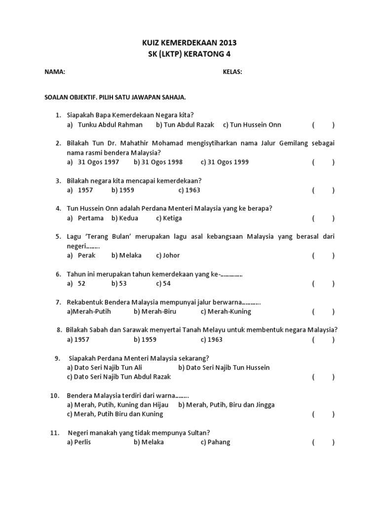 Kuiz Merdeka Ke 56 Pdf