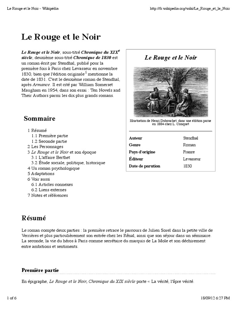 Le Rouge Et Le Noir Résumé Par Chapitre Pdf