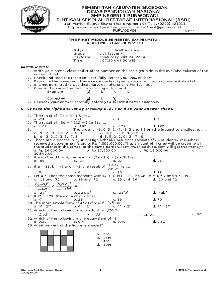 Soal Matematika | PDF | Fraction (Mathematics) | Teaching Mathematics