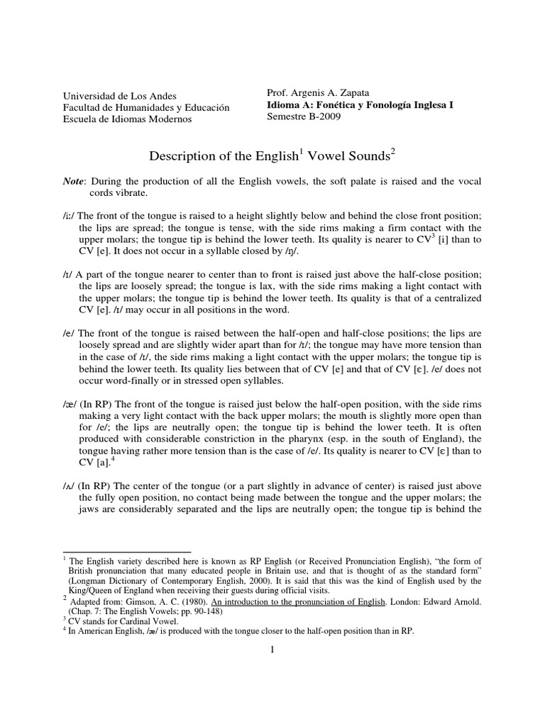English Vowel Sounds Description | PDF | Foreign Language Studies | Art