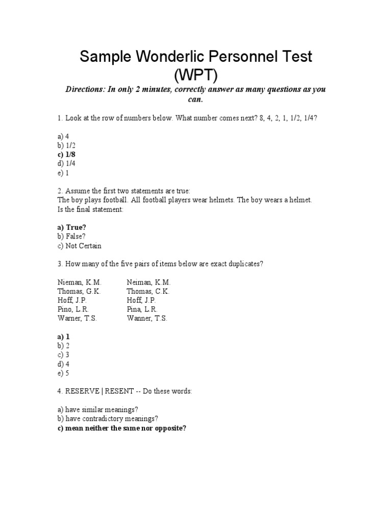 Sample Wonderlic Personnel Test (WPT) Directions in Only 2 Minutes