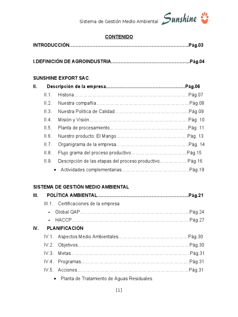 Sunshine Export Sac | PDF | Agronegocios | Análisis de Riesgo y Puntos ...