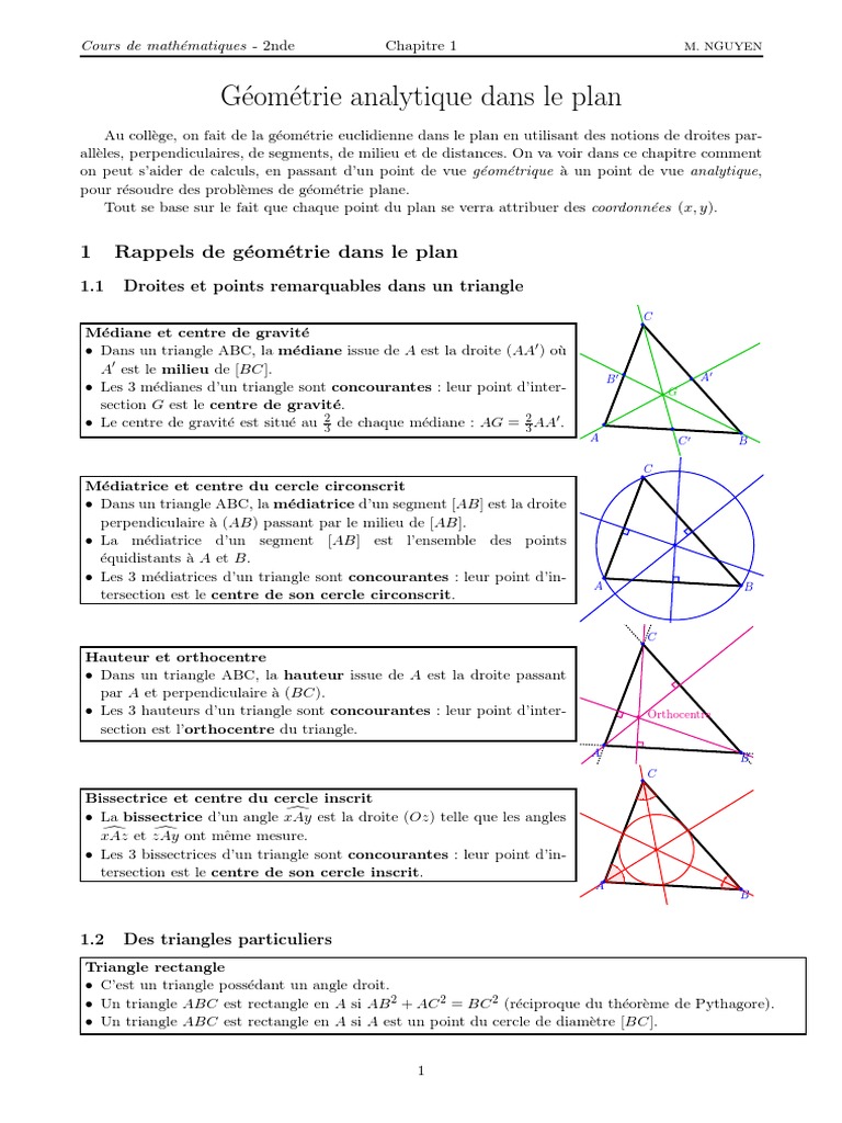 Cours de géométrie analytique 2nde | PDF | Triangle | Cercle