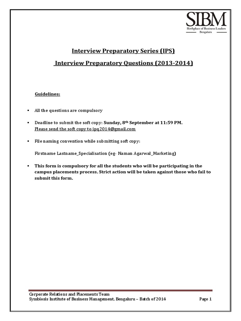 MBA Interview Prep Questions 2014 | PDF