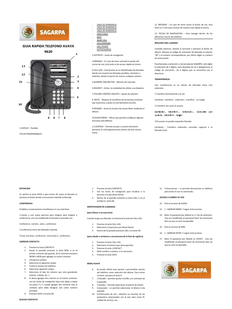 Guia Rapida de Telefono Avaya 9620 | Teléfono | Electrónica