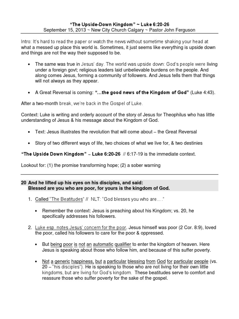Sermon The Upside Down Kingdom (Luke 6.2026) Gospel Of Luke The