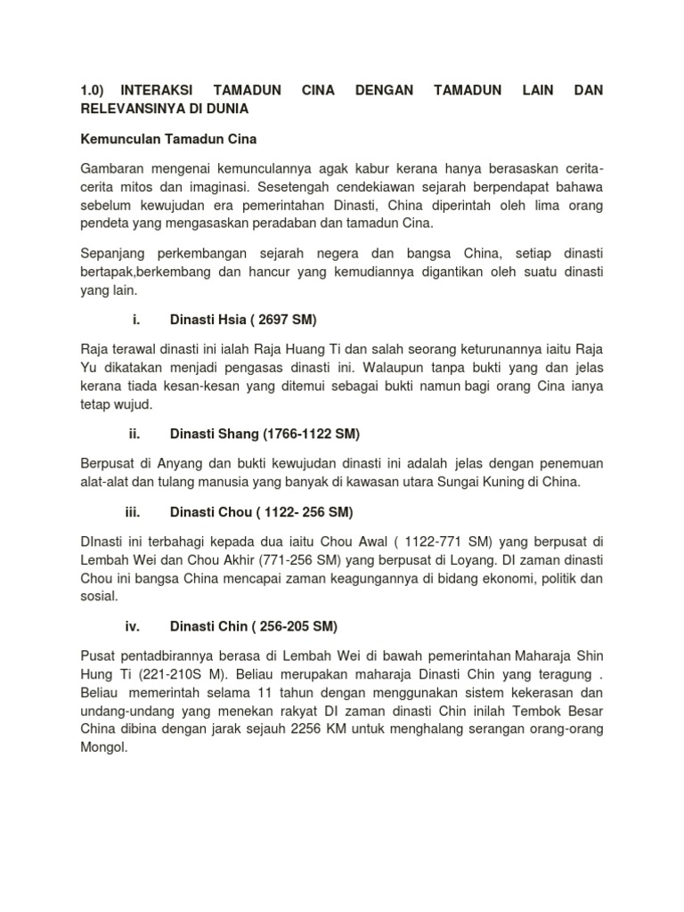 Interaksi Tamadun Asia Dan Relevansinya Di Malaysia Dan Dunia