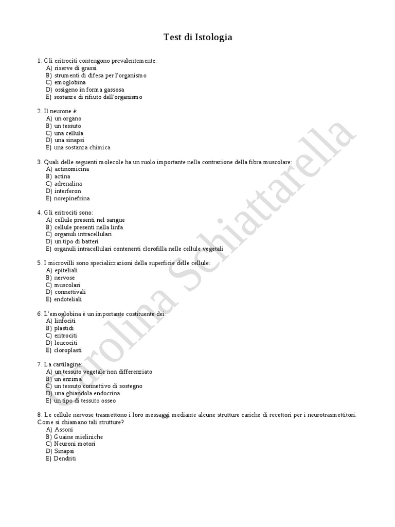 Test Di Istologia | PDF