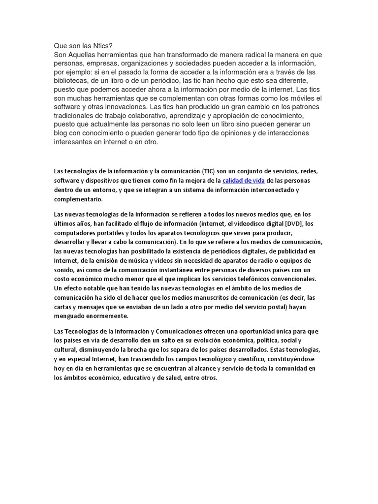 Definición y características de las NTIC | PDF | Tecnología de ...
