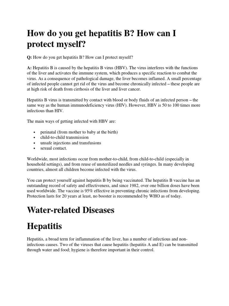 How Do You Get Hepatitis B? How Can I Protect Myself? Download Free PDF Hepatitis Hepatitis B