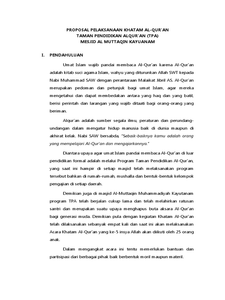 Proposal Pelaksanaan Khatam Alqur