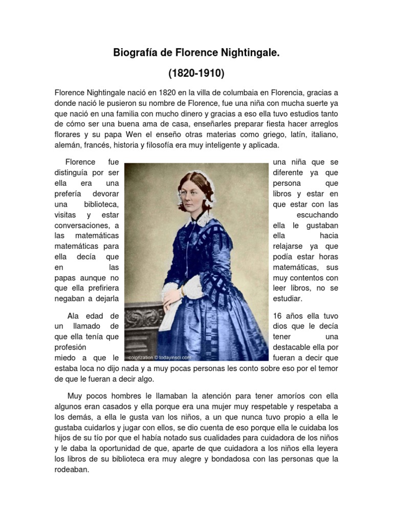 Biografía de Florence Nightingale ruiseñor de Florencia