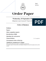 Final Order Paper for New Zealand Parliament sitting Wednesday September 18, 2013