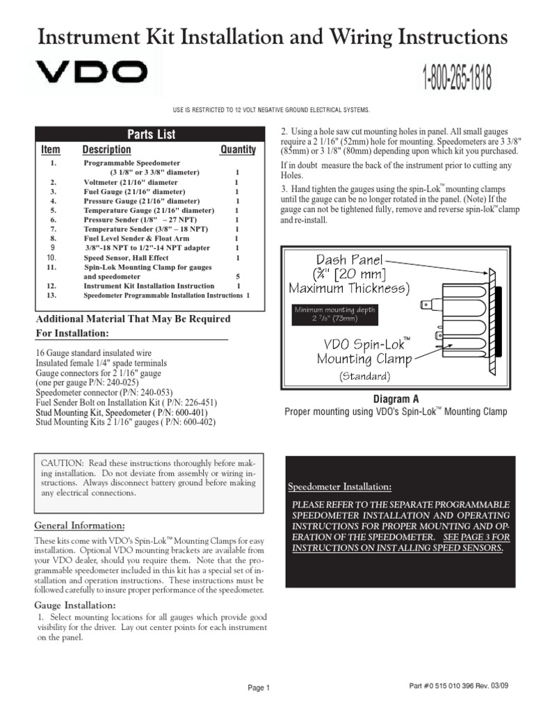 VDO Gauge Installation | PDF | Electrical Wiring | Components