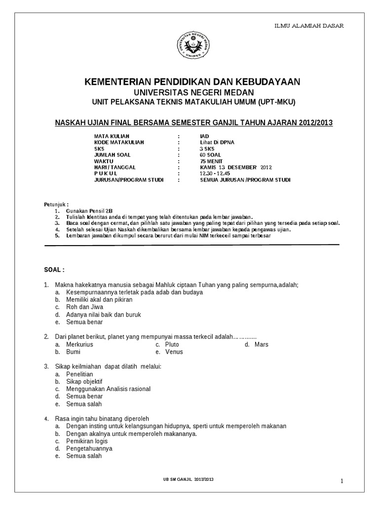 7 Soal Ujian Final Iad Sm Ganjil 2012