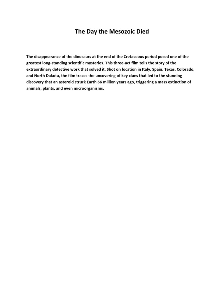 The Day The Mesozoic Died PDF